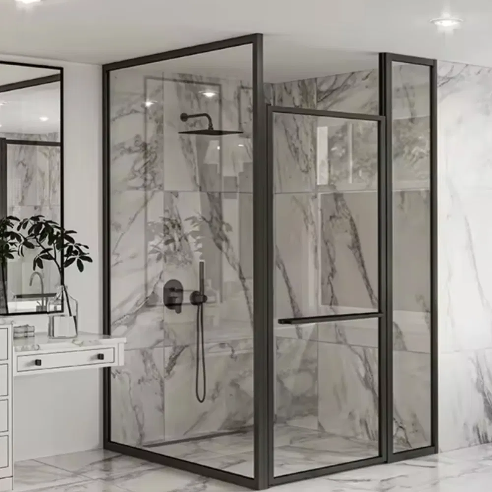 New Design Modern Matte Black Shower Partition Adjustable Glass Shower Door Pivot Shower Enclosure Room Modern Shower Cabin Designs