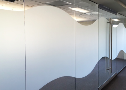 Frosted glass installation providing privacy for modern Punjab home and office spaces by Green Glass Designer.