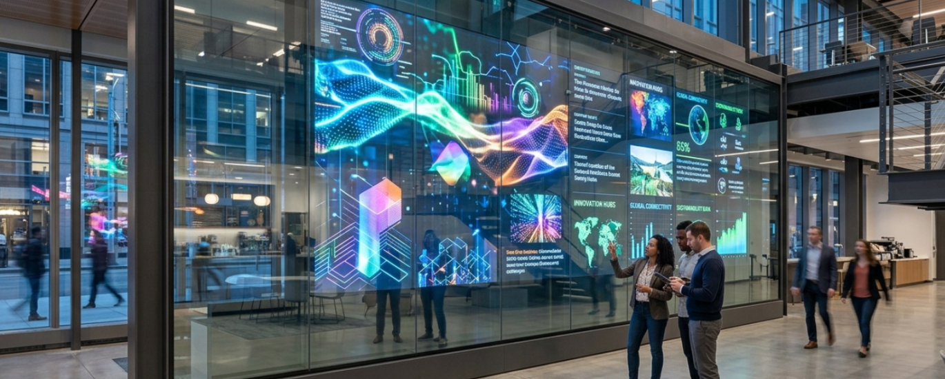 Digital Glass Media Wall showcasing dynamic advertising content