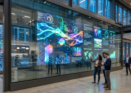 Digital Glass Media Wall showcasing dynamic advertising content