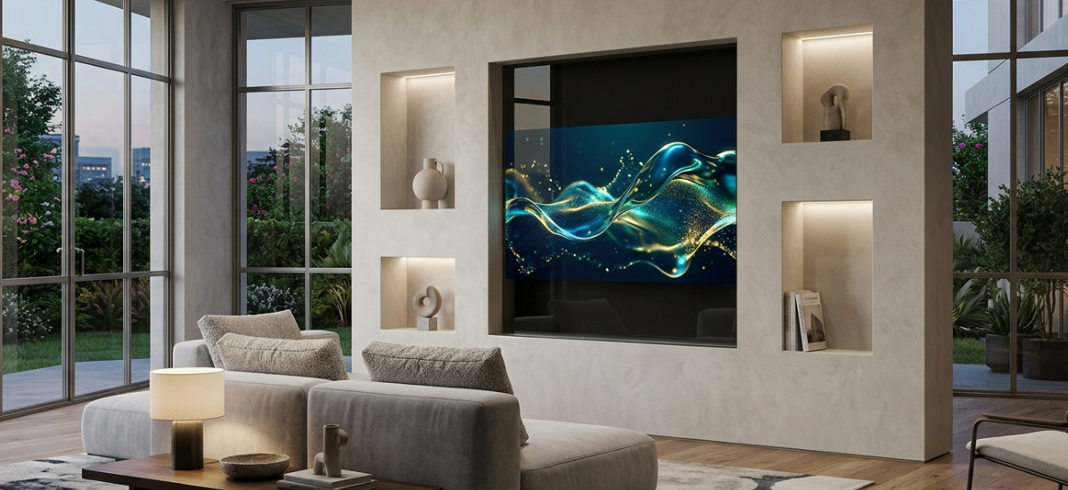 Modern digital glass niche in a stylish interior