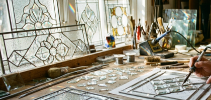 Cluster beveled glass panels design