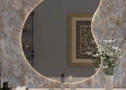 LED smart mirror in a modern bathroom