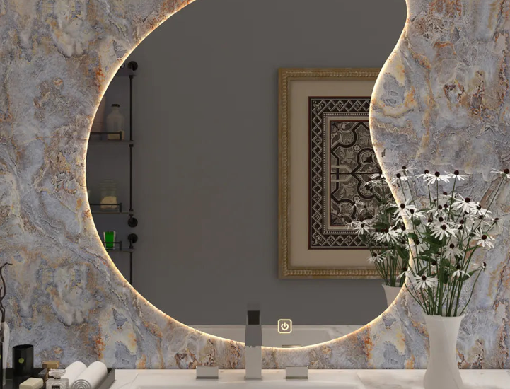 LED smart mirror in a modern bathroom
