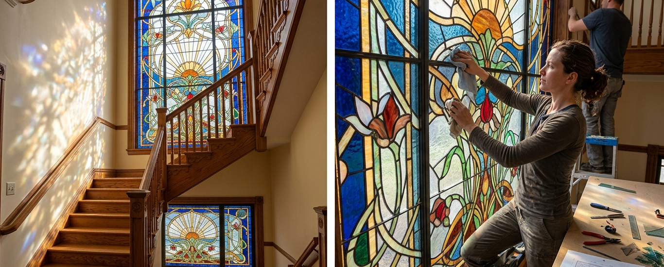 Custom stained glass installation