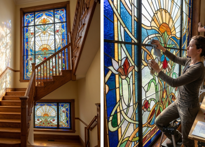 Custom stained glass installation