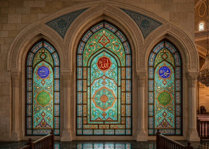 Stained glass panels in a mosque