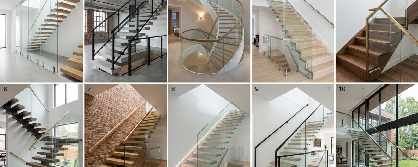 Modern glass stair railing design