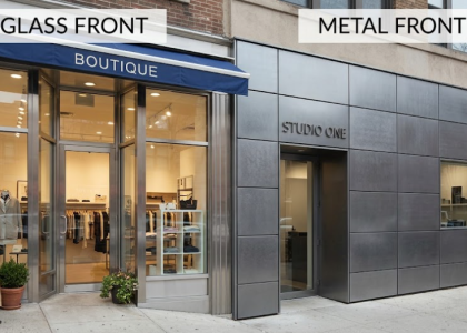 Glass shop front vs metal front