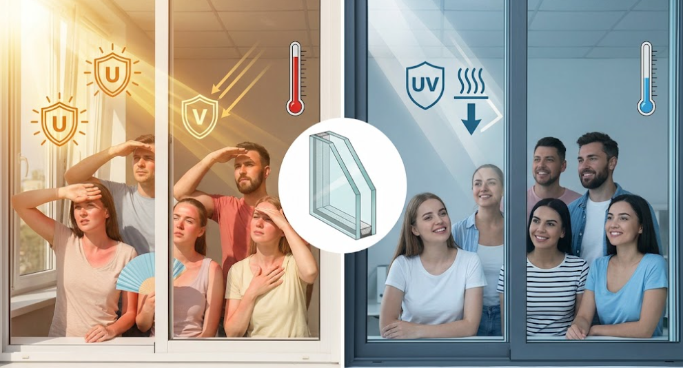 Laminated glass UV and heat protection