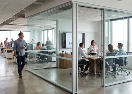 Soundproof glass office partition