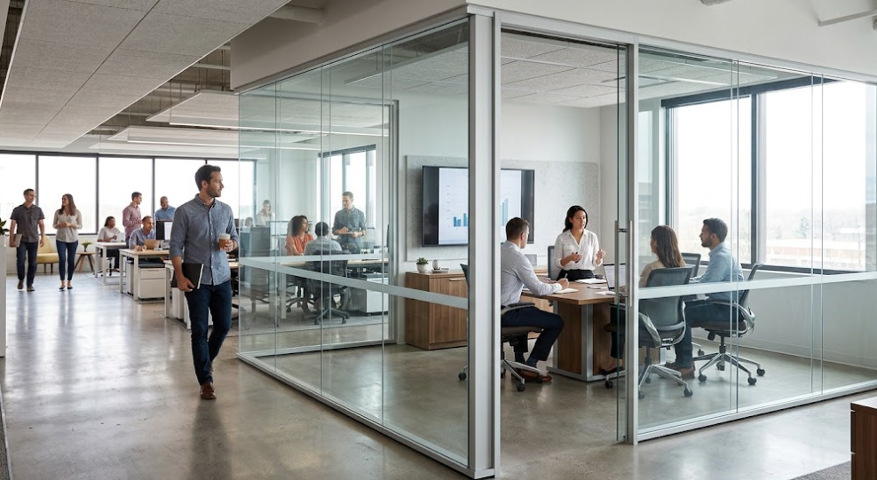 Soundproof glass office partition