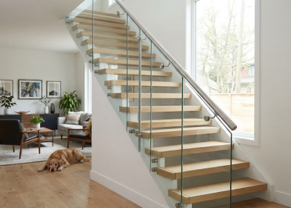 Glass stair railing safety and durability