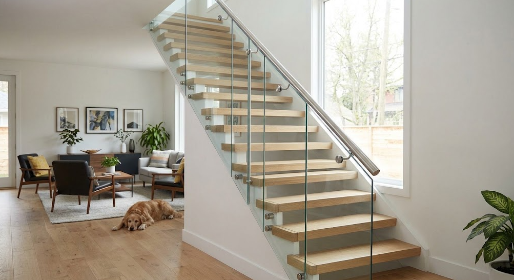 Glass stair railing safety and durability