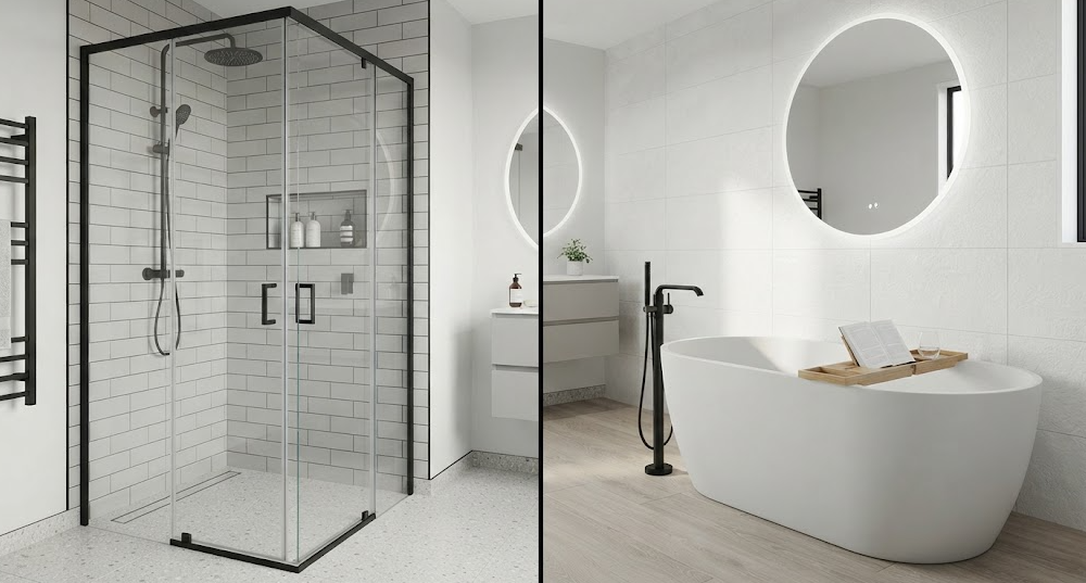 Shower cabin vs. bathtub for space-saving bathrooms